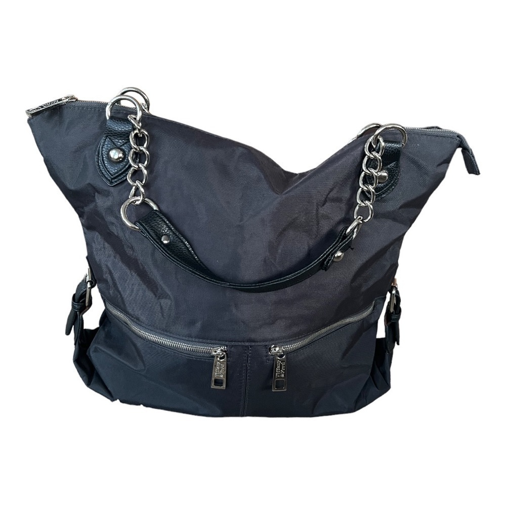 TIFFANY & FRED nylon gray purse silver hardware and chain large purse